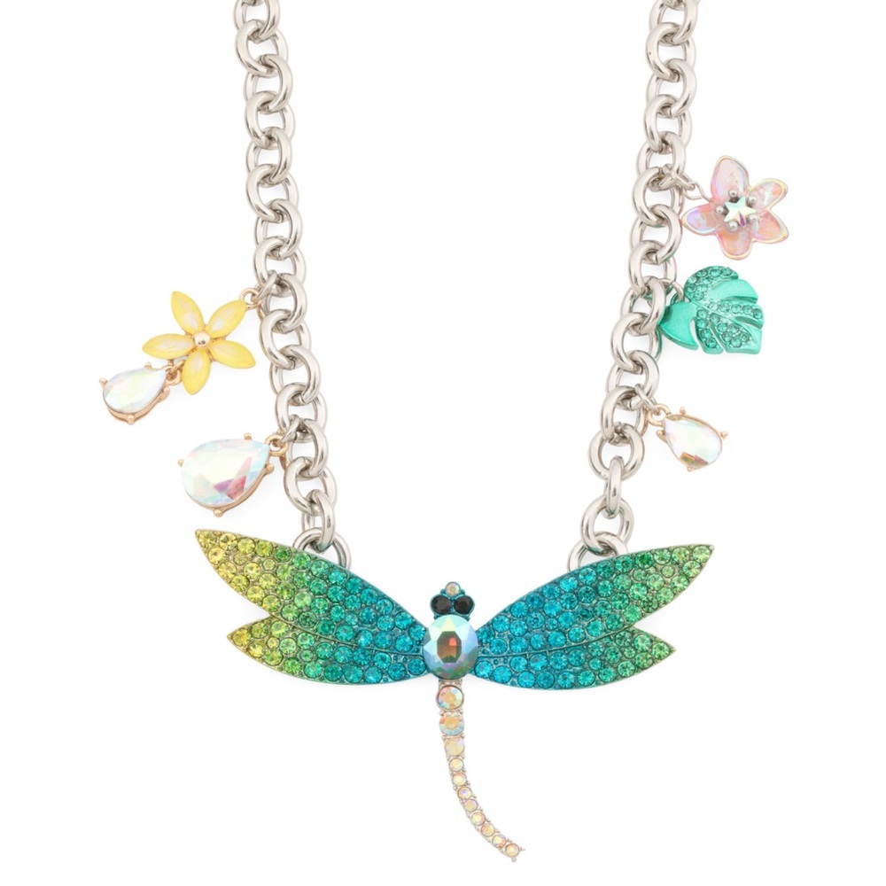 Betsey Johnson Silver Green Dragonfly Necklace